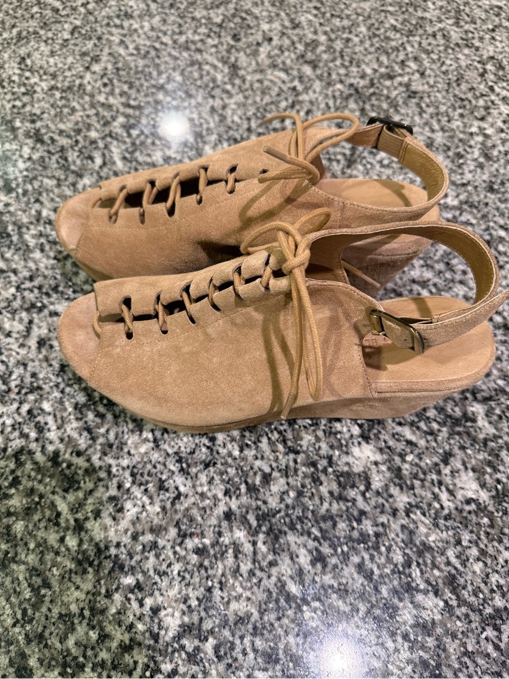 Chocolat Blu Suede Lace-Up Open-Toe Heels in Tan - Picture 3 of 4